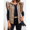 Imily Bela Womens Plaid Puffer Ruffle Sleeveless Lightweight Quilted Vest Fall Winter Padded Gilets Coats - 4 of 4