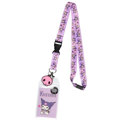Sanrio Kuromi Id Badge Holder Lanyard W/ Rubber Pendant And Collectible  Sticker Purple : Target