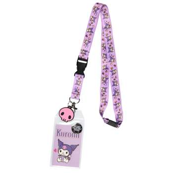 Sanrio Kuromi ID Badge Holder Lanyard w/ Rubber Pendant and Collectible Sticker Purple
