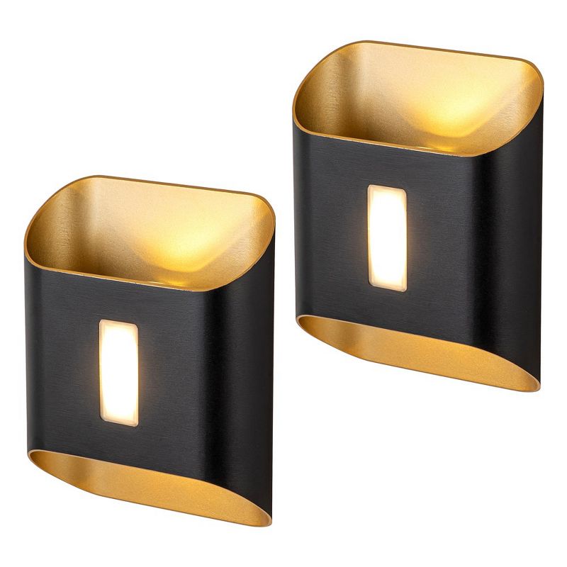 C Cattleya 2-Light Outer Black Inner Gold Aluminum LED Outdoor Wall Sconce (2-Pack), 1 of 8