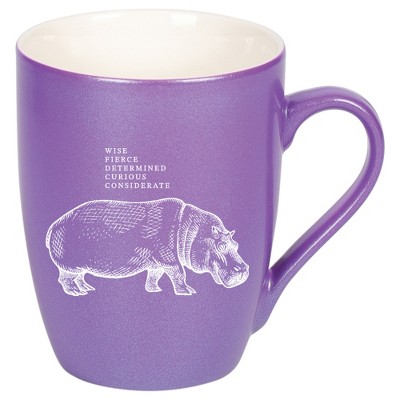 Elanze Designs 10 Ounce Ceramic Decorative Laser Engraved Giftable Novelty Tea Coffee Cup Mug Passion Purple Hippo Wise Fierce Determined Curious