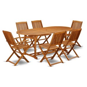 HomeStock 7-Piece Natural Oak Finish Solid Wood Top Dining Table with 6 Chairs - 1 of 4