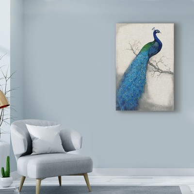 Blue and Gray Framed Peacock Canvas Print