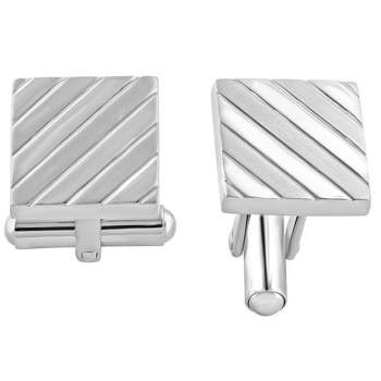 Pompeii3 Men's Stainless Steel Square Striped Polished 14mm Cufflink