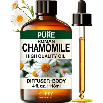 KUKKA Roman Chamomile Essential Oil (4 Fl Oz / 118 ml) for Tranquil Retreats and Peaceful Relaxation - Roman Chamomile Essential Oil