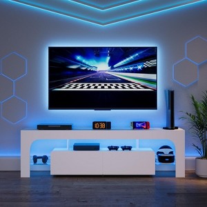 Modern TV Stand Entertainment Center - 2 Drawers, Open Shelf, 16-Color Lights - Holds Up to 70" TV - 1 of 4