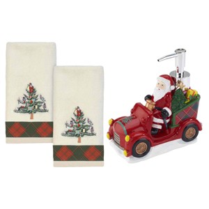 Spode® Christmas Tree Tartan Lotion Dispenser & 2-Pack Fingertip Towel Set - 1 of 3