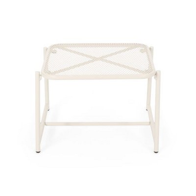 Modern 13" H Mesh Outdoor End Table, Rectangle Powder-Coated Metal Patio End Table for Outside Use, White Patio Side Table -Christopher Knight Home