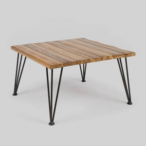 Zion Acacia Wood Square Patio Coffee Table - Teak - Christopher Knight Home: Iron Frame, Weather-Resistant - 1 of 4