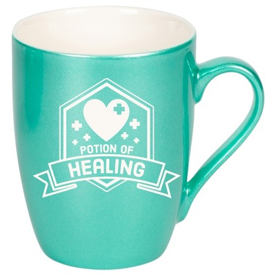 100 North Magic Potion 10 Ounce Seafoam Metallic Finish, Comfortably Fits Your Hands, New Bone China Coffee Tea Cup Mug, Potion of Healing