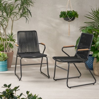 Set of 2 Outdoor Patio Accent Chairs with Rope-Woven Seat and Backrest, Modern Garden Armchairs for Balcony or Backyard – The Pop Home