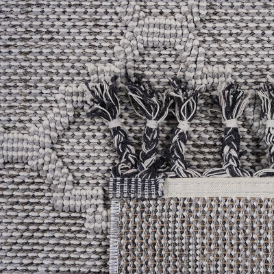 Vynxaria LOOM & LUXE 2x8 Indoor/Outdoor Area Rug - White/Grey Trellis Design