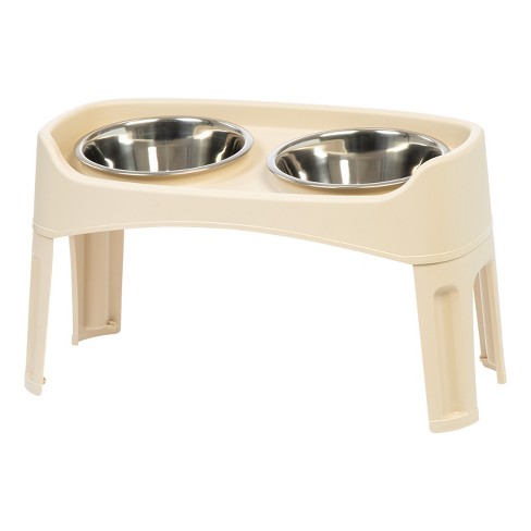 Petmaker 20 oz. 7 in. Stainless-Steel Nonslip Bamboo Dog Feeder with 2 Elevated Dog Bowls with Stand