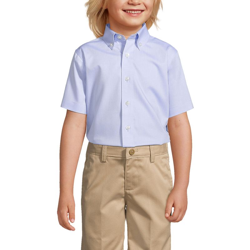 Lands' End School Uniform Kids Short Sleeve No Iron Pinpoint Dress Shirt, 3 of 5