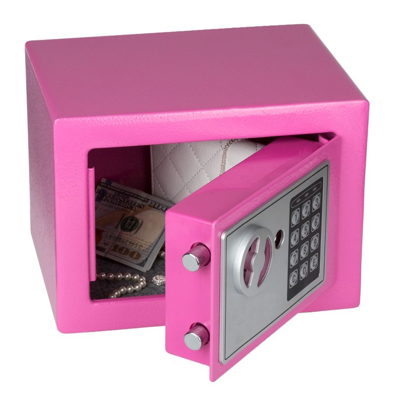 Fleming Supply Digital Security Safe Box for Valuables - Steel Lock Box With Electronic Keypad, Pink, 4 of 7