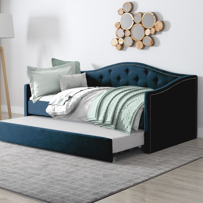 Fairfield Tufted Fabric Day Bed with Trundle - CorLiving, 4 of 7