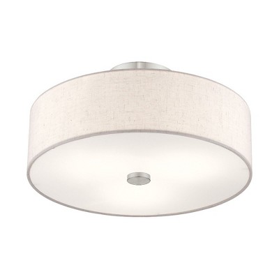 Meridian Brushed Nickel 3-Light Drum Ceiling Fixture with Oatmeal Shade
