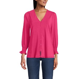 Lands' End Women's 3/4 Sleeve Lightweight Jersey Button Front Top - 1 of 3