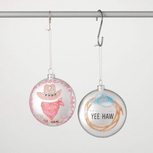 4.25"H Sullivans Yee Haw Disc Christmas Ornaments Set of 2, Multicolor, Christmas Tree Decor - image 1 of 3