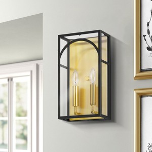 Rennnsan Faureth 13"H Hardwired 2-Light Rectangle Glass Industrial Dimmable Wall Sconce in Gold - 1 of 4