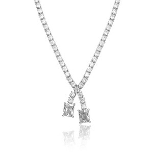 Guili Sterling Silver Two-Stone Tennis Chain Collar Necklace in Green, Red, Yellow, White, or Blue—Sleek, Modern, and Sophisticated. - 1 of 2