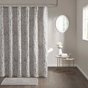 PAGED Luxury Textured Jacquard Shower Curtain,Shower Curtains with 12 Button Holes for Bathroom,Machine Washable - 1 of 4