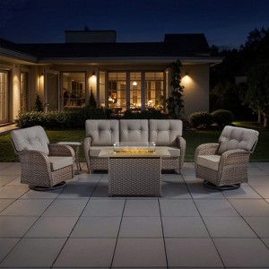 Belord Furniture Patio Set with 41" Propane Fire Pit Table, Patio Furniture Set with Sofa, 2 Swivel Patio Chairs, Accent End Table, and Fire Pit Table - 1 of 4