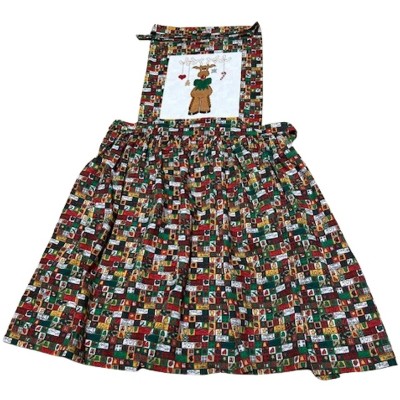 Handmade Christmas Patchwork Apron with Rudolph Cross Stitch – Perfect for Home or Restaurant