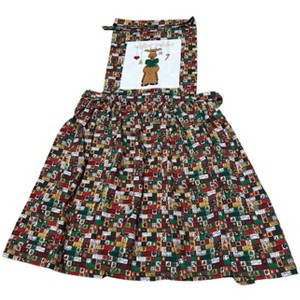 Handmade Christmas Patchwork Apron with Rudolph Cross Stitch – Perfect for Home or Restaurant - 1 of 4