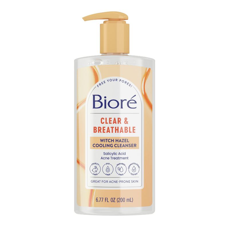 Biore Witch Hazel Pore Clarifying Cooling Cleanser, Acne Face Wash, 2% Salicylic Acid Cleanser - Scented - 6.77 fl oz, 1 of 11