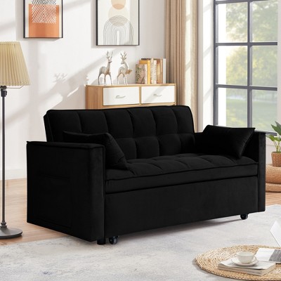 53" Modern Velvet 3-in-1 Convertible Sleeper Sofa Bed with Adjustable Backrest, Side Pocket, Ergonomic Comfort, and Solid Wood Frame