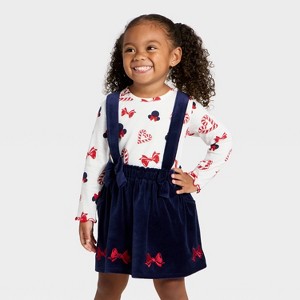 Toddler Girls' 2pc Disney Minnie Mouse Christmas Long Sleeve T-Shirt and Skirt Set - Navy Blue/Red/White - 1 of 3
