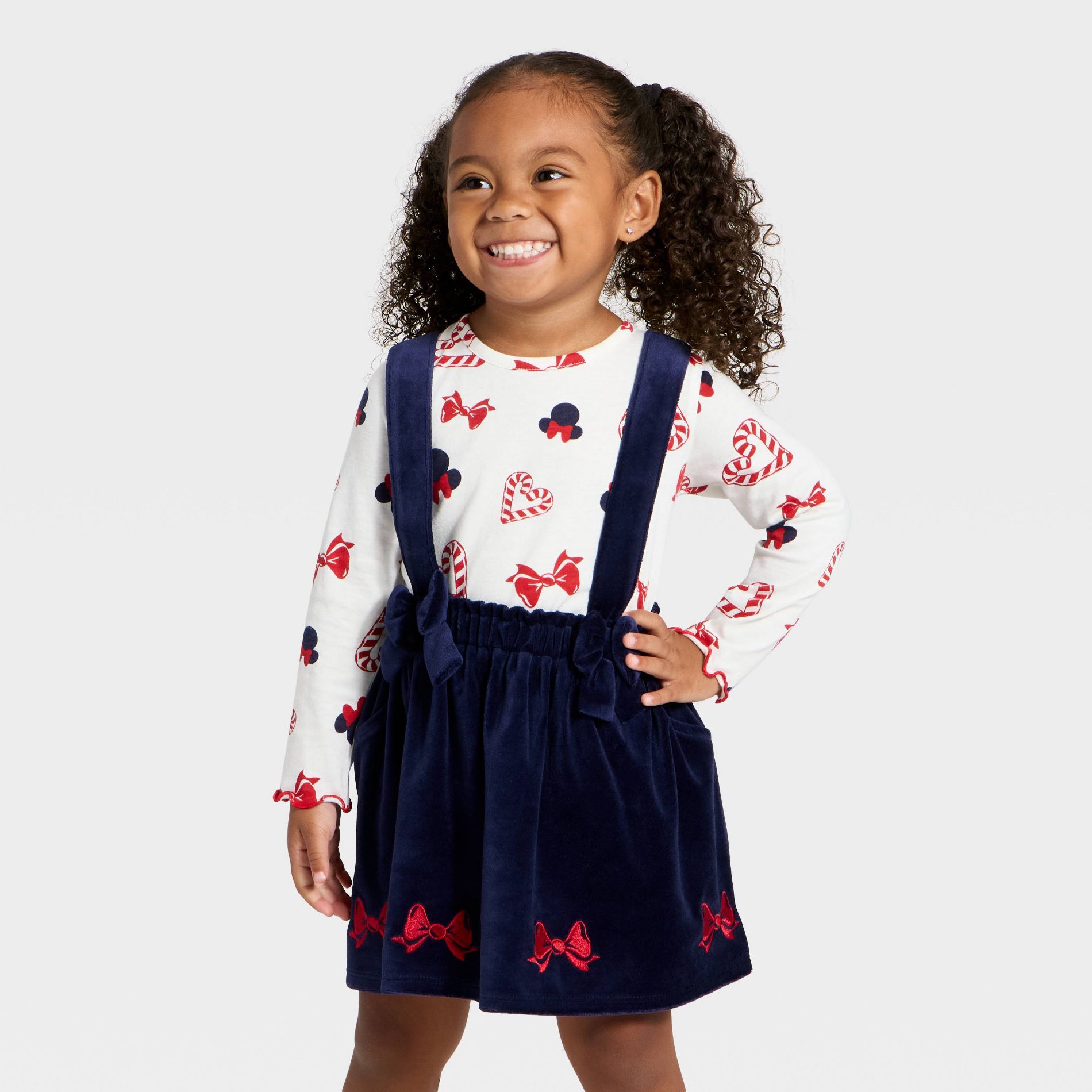 Toddler Girls' 2pc Disney Minnie Mouse Christmas Long Sleeve T-Shirt and Skirt Set - Navy Blue/Red/White
