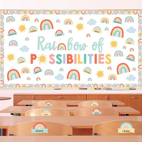 Big Dot Of Happiness Pastel Boho Rainbow School Bulletin Board Set ...