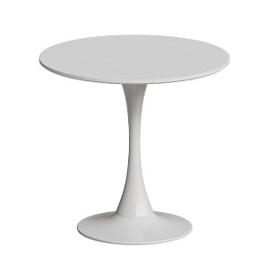 Vynxaria Dining Tables - 31.4" Round White Marble Pattern Table with Metal Base, Seats 2-3 - 1 of 4