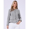 INSPIRE CHIC Women's Peplum Collarless Round Neck Button Down Cropped Ruffle Hem Denim Jackets - 3 of 4