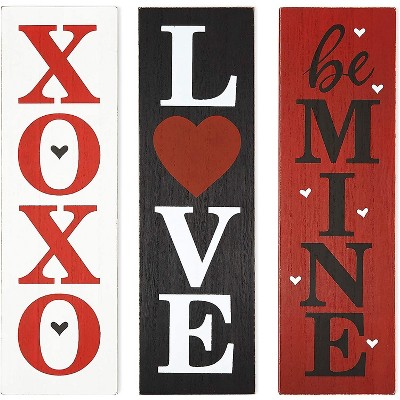 Farmlyn Creek 3 Pack Valentine's Wood Sign Panels Wall Hanging Art Home Decor, Love, XOXO, Be Mine, 4.7 x 15.75 in