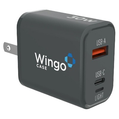 Wingocase - 30w Gan Wall Charger And Usb C To Lightning Cable - Black