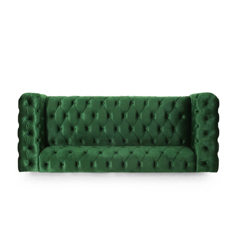 Sagewood Contemporary Velvet Tufted 3 Seater Sofa Emerald/Espresso - Christopher Knight Home, 6 of 12