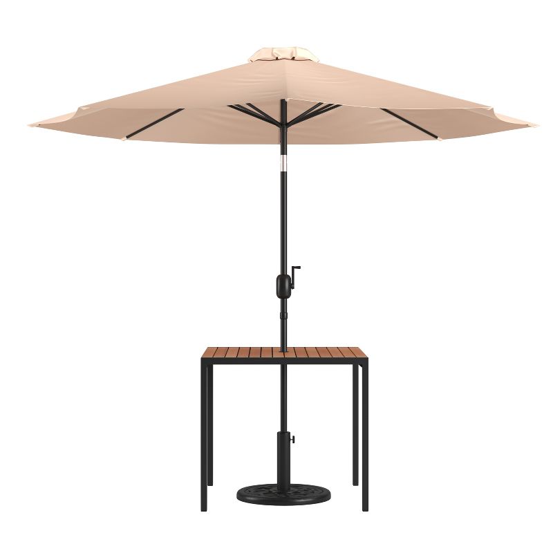 Merrick Lane Square Faux Teak Outdoor Dining Table with Powder Coated Steel Frame, 9' Adjustable Umbrella and Base, 1 of 18