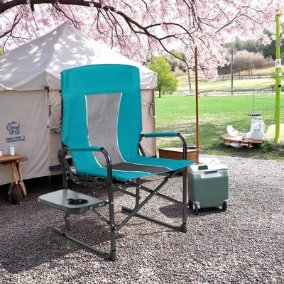 FURNIinspire Outdoor Portable Chairs Camping Chair Directors Chair, Oversized Portable Folding Chair With Side Table, Blue, 27.56"*24.41"*43.31"