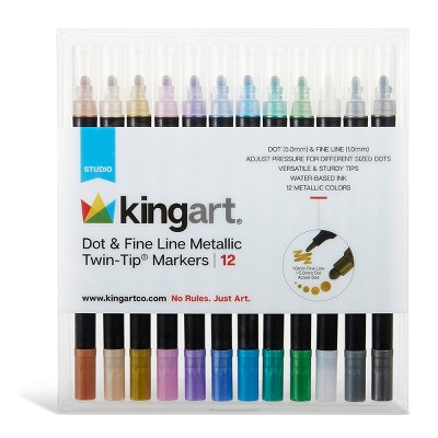 KINGART Dot Tip Markers 12 Metallic Colors