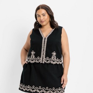 Women's Embroidered Linen Vest - Future Collective Black - 1 of 3