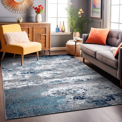 Blue and Gray Abstract 4' x 6' Stain-Resistant Area Rug