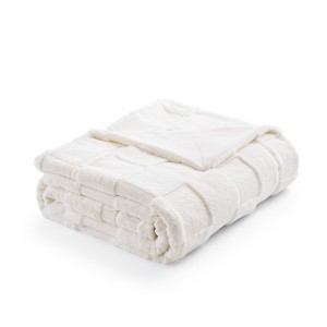 Cozy Bliss Faux Fur Throw Blanket Soft Checkered Bed Blanket for Couch, Sofa, and Bedroom - 1 of 4