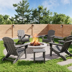 Folding Adirondack Chairs Set of 4 with 2 Side Table,HDPE Plastic Outdoor Chairs, Wood Texture,380Lbs & Weather Resistant for Fire Deck,Patio - 1 of 4