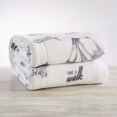 Camping Adventure Fleece Sherpa Reversible Throw Blanket