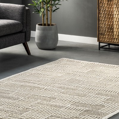 Ivory Geometric Hand-Hooked Wool 4' x 6' Area Rug
