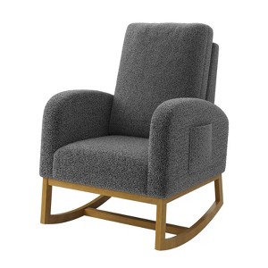 Upholstered Glider Rocking Chair, High Back Nursery Chair with Side Pocket Wood Legs, 300lbs Capacity Modern Rocker, Non Slip Rubberwood Base - 1 of 4