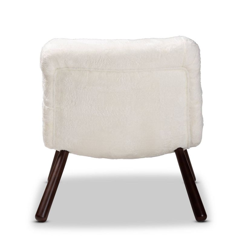 Eisa Faux Shearling Upholstered and Wood Accent Chair White/Walnut Brown - Baxton Studio, 5 of 10